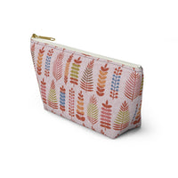 Stamped Leaves Accessory Pouch w T-bottom in Red